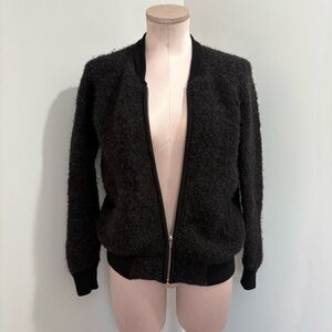 🌷Sale* Aritzia Babaton Boucle Italian Alpaca Bomber Jacket XXS Black Teddy Coat